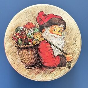 Potpourri Press Small Round Christmas Holiday Santa Tin 1981 Coasters Vintage